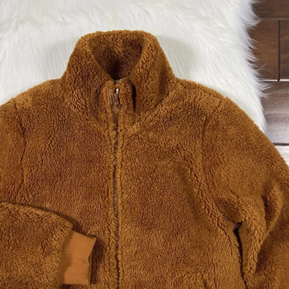 J. Crew Women's Size Small Brown‎ Full Zip Funnelneck Sherpa Jacket AB440